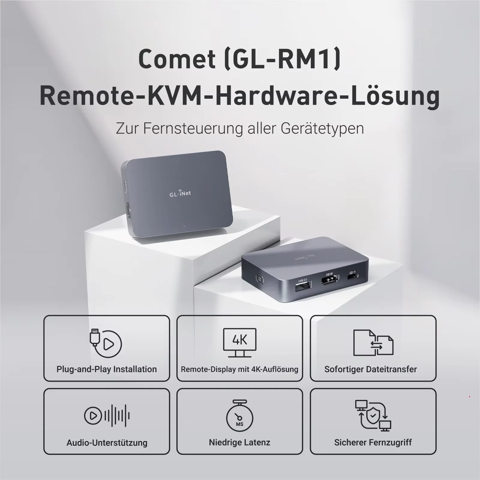 GL.iNet Comet (GL-RM1) Fern-KVM-Steuerung über Internet 4K@30Fps Tailscale Support Remote Keyboard Video Mouse