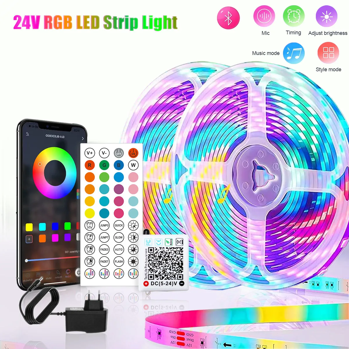 Tira de luces LED de 40M/131 pies, Control por aplicación, cambio de Color, luz Led RGB, cinta de lámpara Flexible para decoración de habitación, diodo de retroiluminación de TV