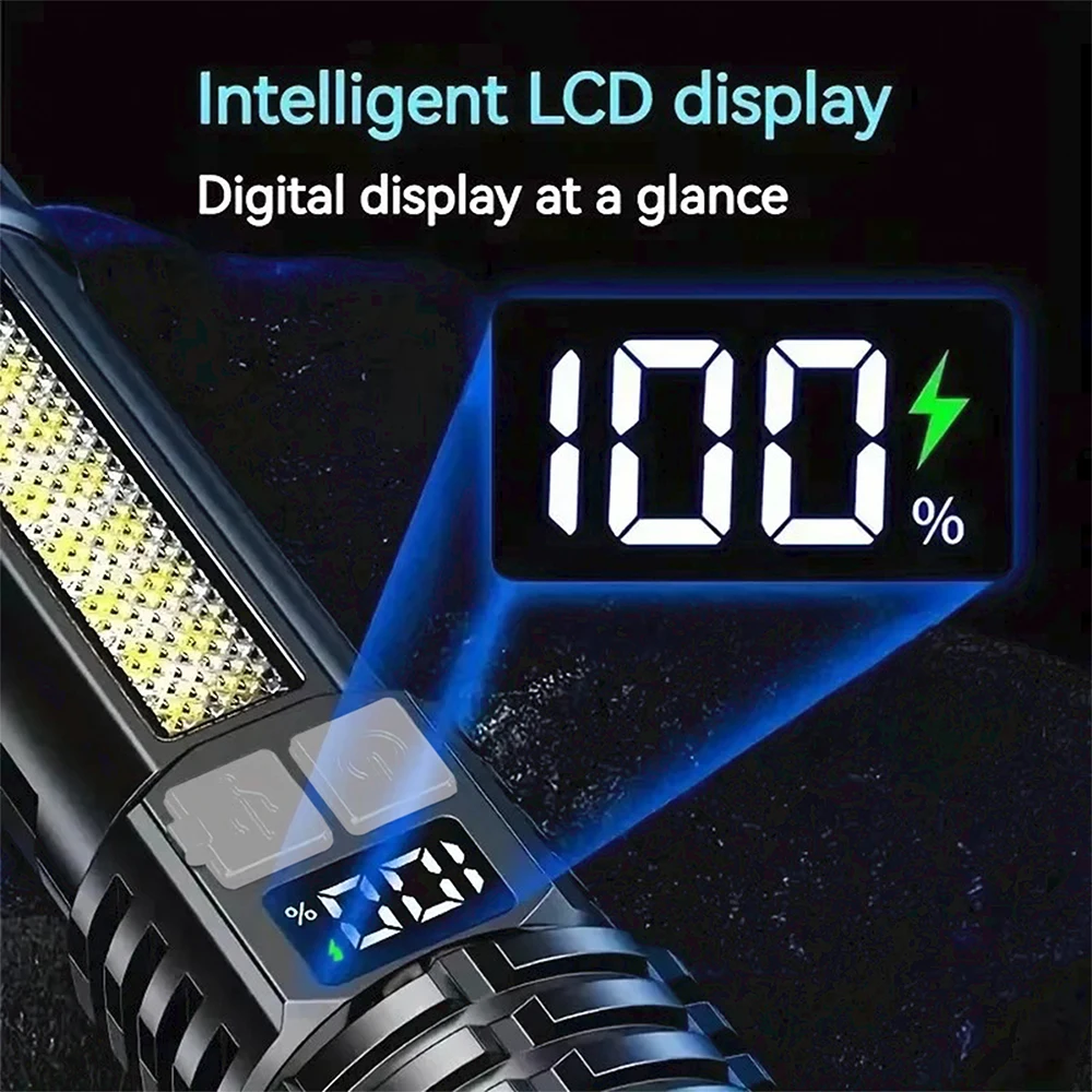Linterna LED de alta potencia potente linterna COB recargable de TYPE-C con antorcha de luz lateral para acampar al aire libre senderismo