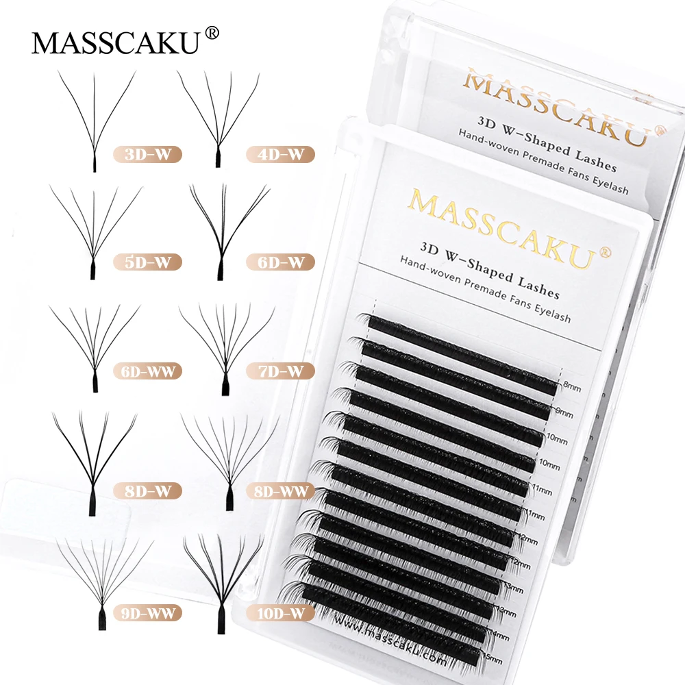 12 рядов MASSCAKU, мягкие долговечные 3D/4D/5D W Design Lash C/D Curl толщиной 0,07 мм, 3D-эффект, принадлежности для ресниц ручной работы W Style