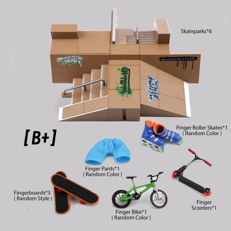Tech Practice Deck Finger Skatepark Kit DIY Skateboard Ramp Park Fingertip Scooter Stunt Plattform Set mit Fahrrad Neuheit Spielzeug