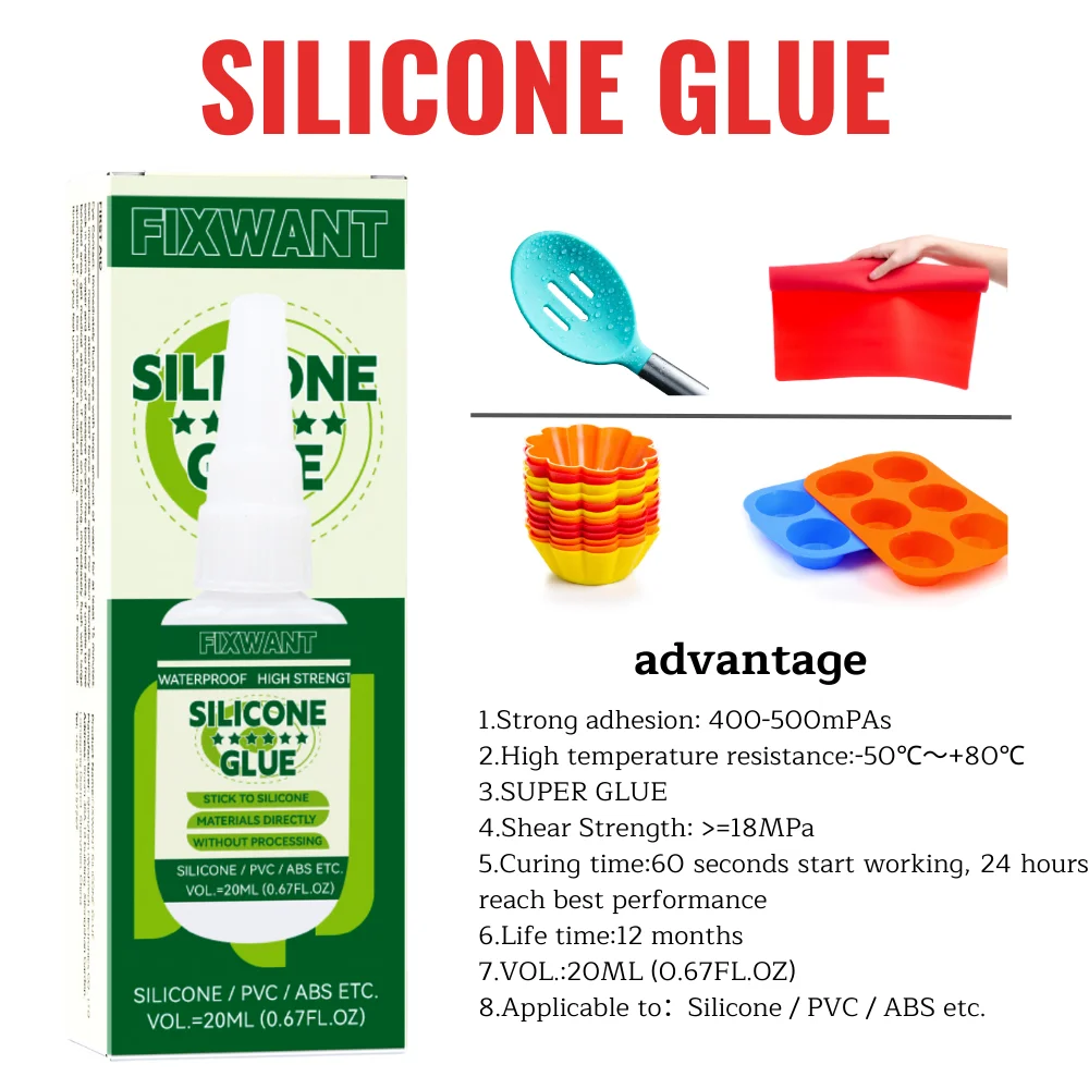 FIXWANT-adhesivo de silicona RTV, goma de silicona TPR/TPU/PVC/ABS/látex, cuero, madera, pegamento transparente, pegamento para paneles DIY, 20ML