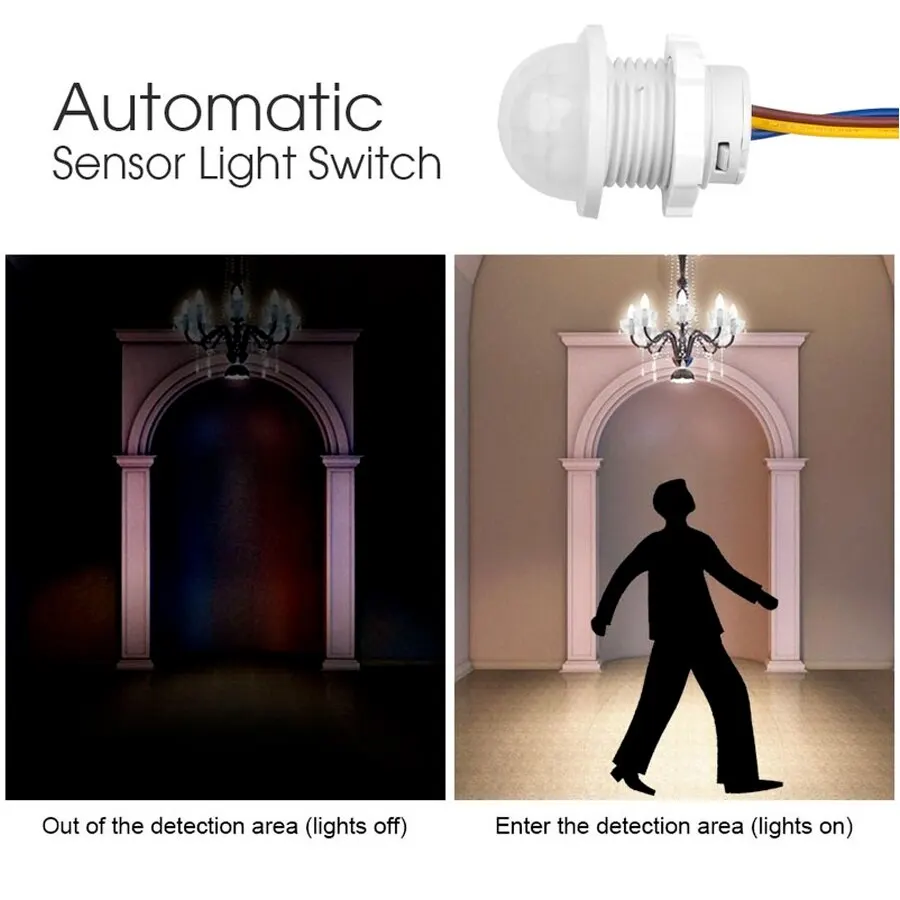 2 pçs pir sensor de movimento detector interruptor inteligente casa interior ao ar livre luz infravermelha 110v 220v modo atraso tempo ajustar interruptor iluminação