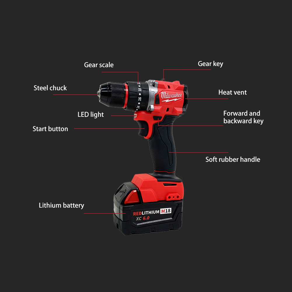 Milwaukee 18V petite perceuse électrique 150N.m perceuse à percussion sans fil sans brosse de l'équipe de décoration utilise l'outil électrique à batterie Milwaukee