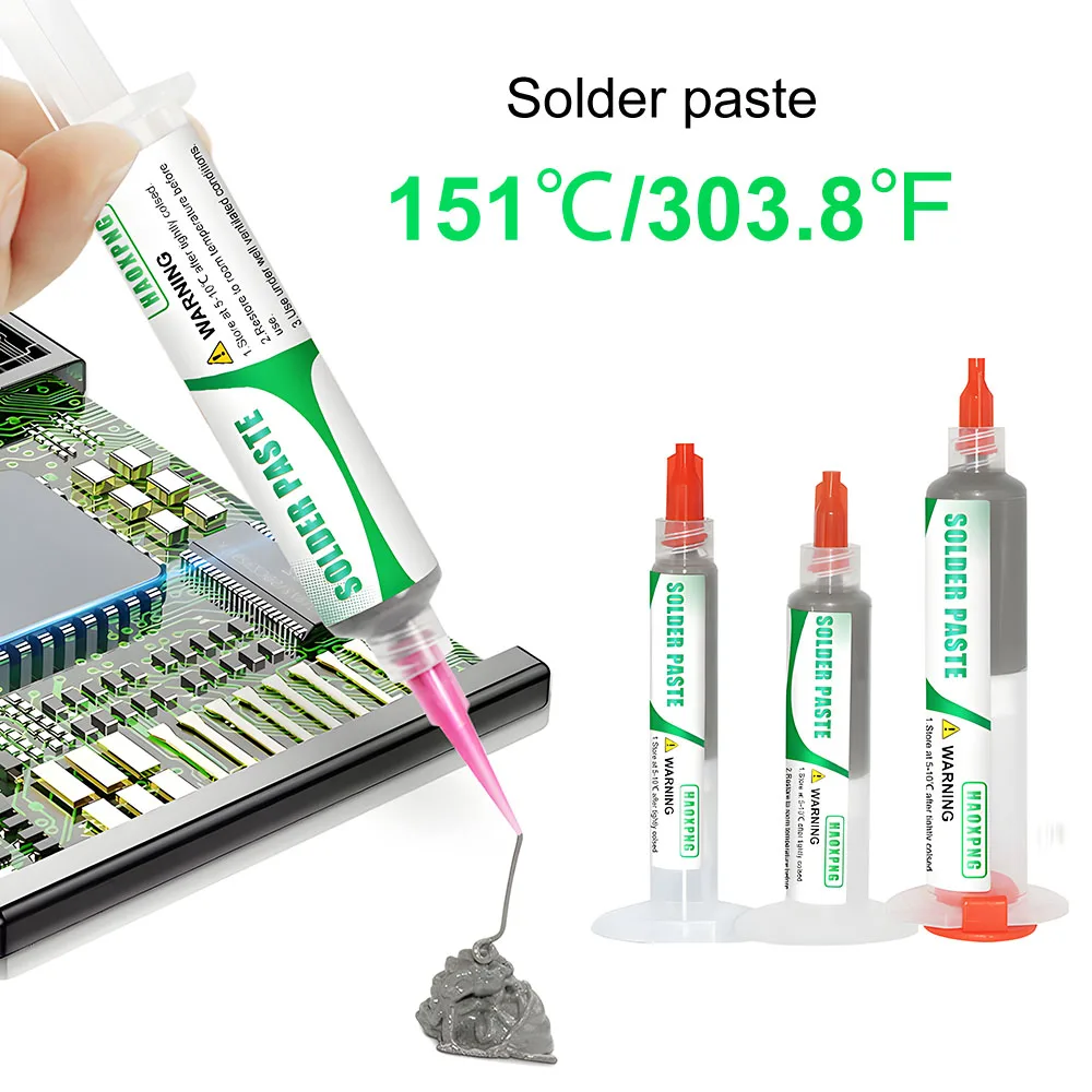 Solder Paste Lead-free Low Temperature 151℃/303.8℉ Flux For Soldering Led Sn64.7bi35ag0.3 Smd Repair No-clean Tin Paste