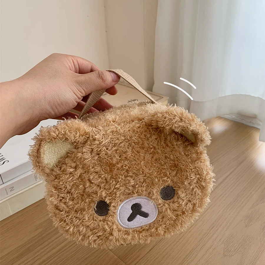 Estuche de maquillaje de felpa, bolsa de cosméticos de oso relajado de Anime, bolsa de almacenamiento de joyería para mujer, organizador para chica, bolsos de regalo, gran oferta