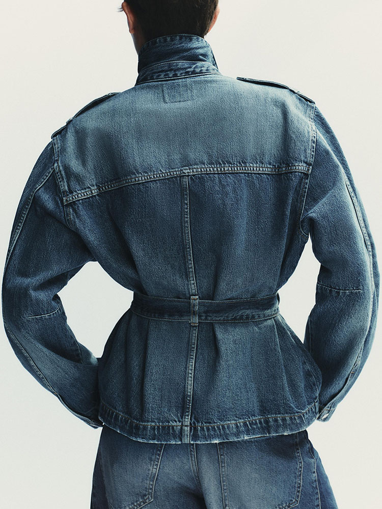 Jaqueta Longa de Jeans Fena da Moda Outono 2025 com Cinto, Nova Chegada E, Confortável, Roupa Externa, Traje Étnic...