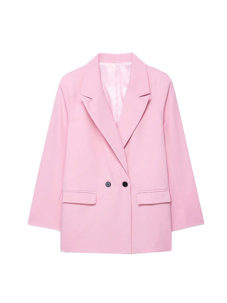 Zweireihiger einfarbiger Blazer für Damen, langärmelig, Bürokleidung für Frühling, Herbst, Winter, alter Geldstil
