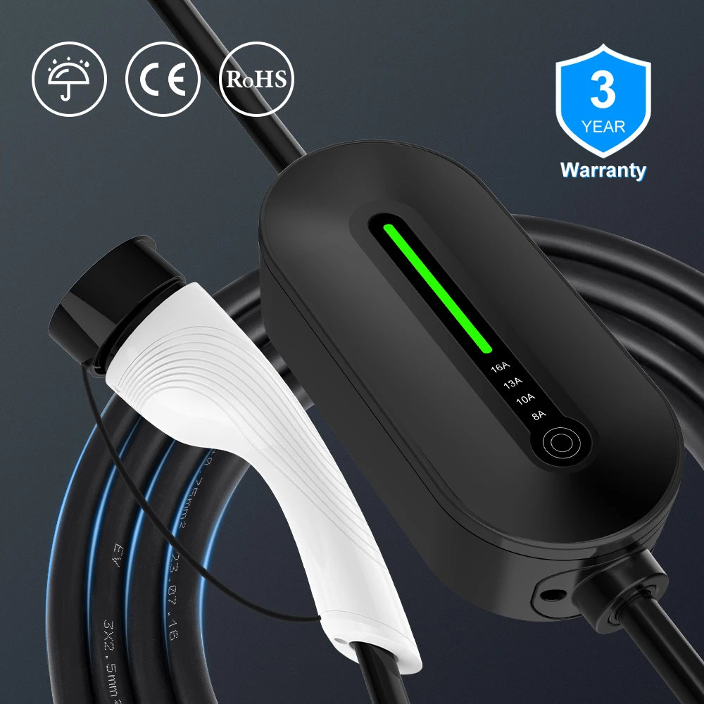 ADPOW Portable EV Charger Type2 IEC62196-2 16A EVSE Charging Cable Type1 SAE J1772 EU Plug Controller Wallbox for Electric Car
