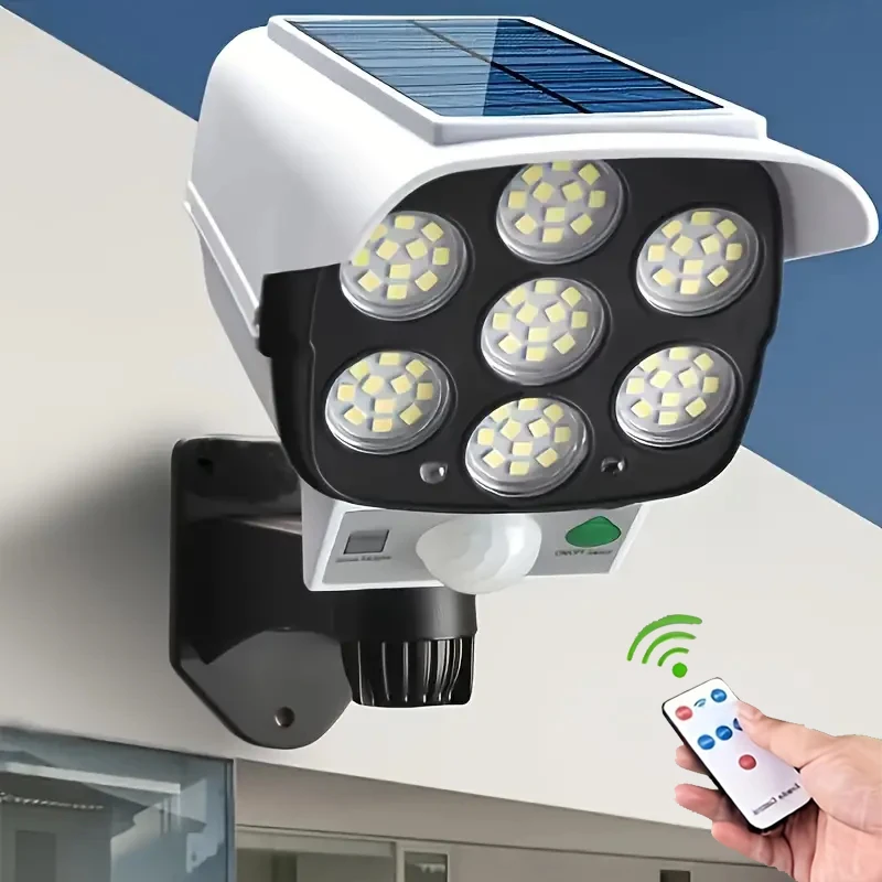 Sensore di movimento esterno Luci solari 2000 lumen 77LED Sensore di movimento solare Luce a LED Telecamera esterna Proiettori di sicurezza wireless