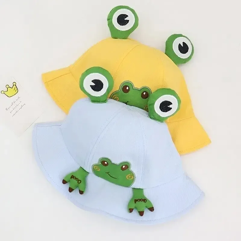 Clearance_Soft Cappello in cotone con motivo rana cartone animato, adatto per neonati e ragazze, cappello da pescatore per lezioni all'aperto, sole
