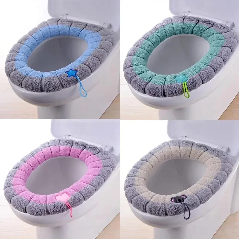 Capa de assento de vaso sanitário quente confortável grosso malha em forma de o universal banheiro lavável almofada de vaso sanitário closestool tapete capa