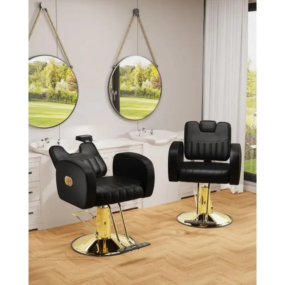 Baasha Ergonomic Reclining Salon Chair with Adjustable Headrest & Reclining backrest, Heavy Duty Barber Chair with Steel Frame