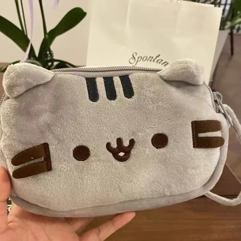 1PC 애니메이션 뚱뚱한 회색 고양이 봉제 인형 연필 가방 (학생 및 어린이용) 고양이 모양 필통 대용량 연필 케이스