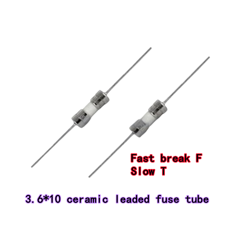 10PCS 3,6*10 Schnelle Brechen Keramik Sicherung Träge Rohr Sicherung Mit einem pin 0,5 A1A2A3A4A5A6,3 A10A 250V