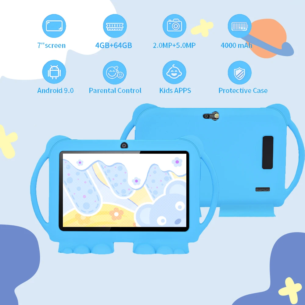 Новый 7,0-дюймовый детский игровой планшет для Android 9,0, четырехъядерный процессор, 4 ГБ ОЗУ, 64 ГБ ПЗУ, детский подарочный планшет с аккумулятором 4000 мАч