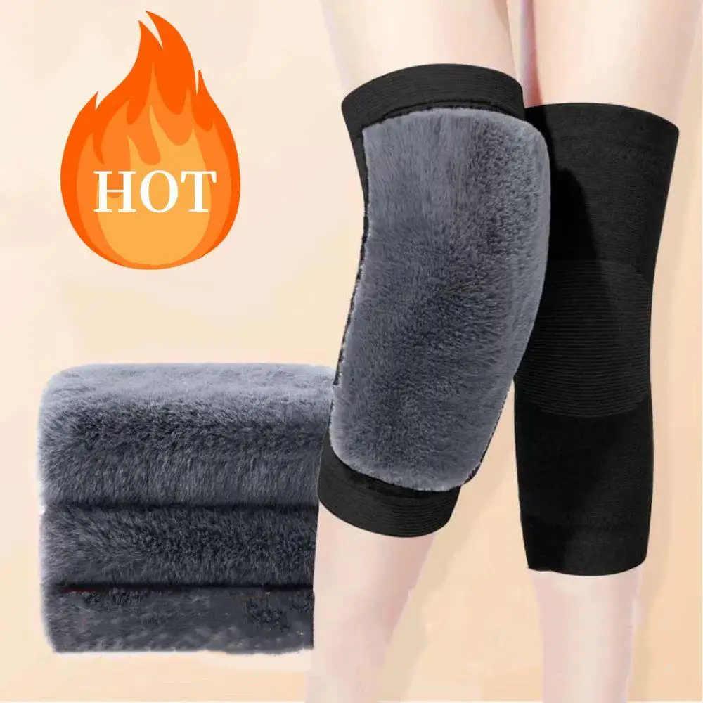 Inverno quente joelheiras para mulheres homens pele de coelho quente protetor de joelho pessoas idosas perna fria artrite joelheira esportes protetor de perna