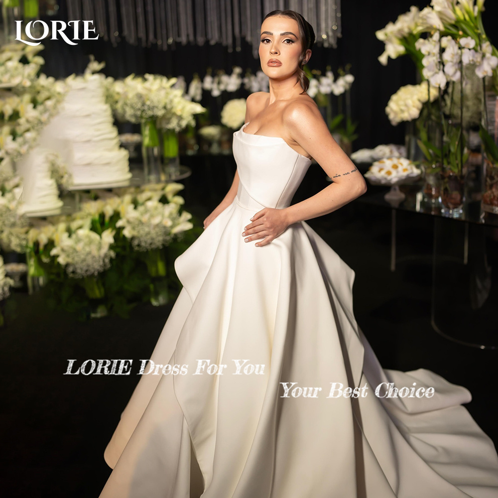 LORIE Elegant Strapless Wedding Dresses Pleated Backless Beach Bridal Gown Sweetheart Random Ruched Customized White Bride Dress
