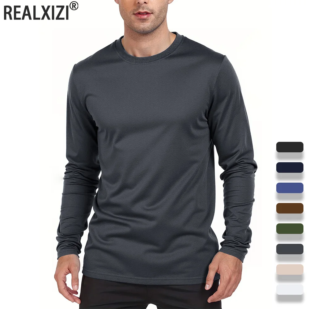 Primavera outono camisetas masculinas manga longa casual topos cor sólida de alta qualidade masculino camiseta clássico roupas masculinas