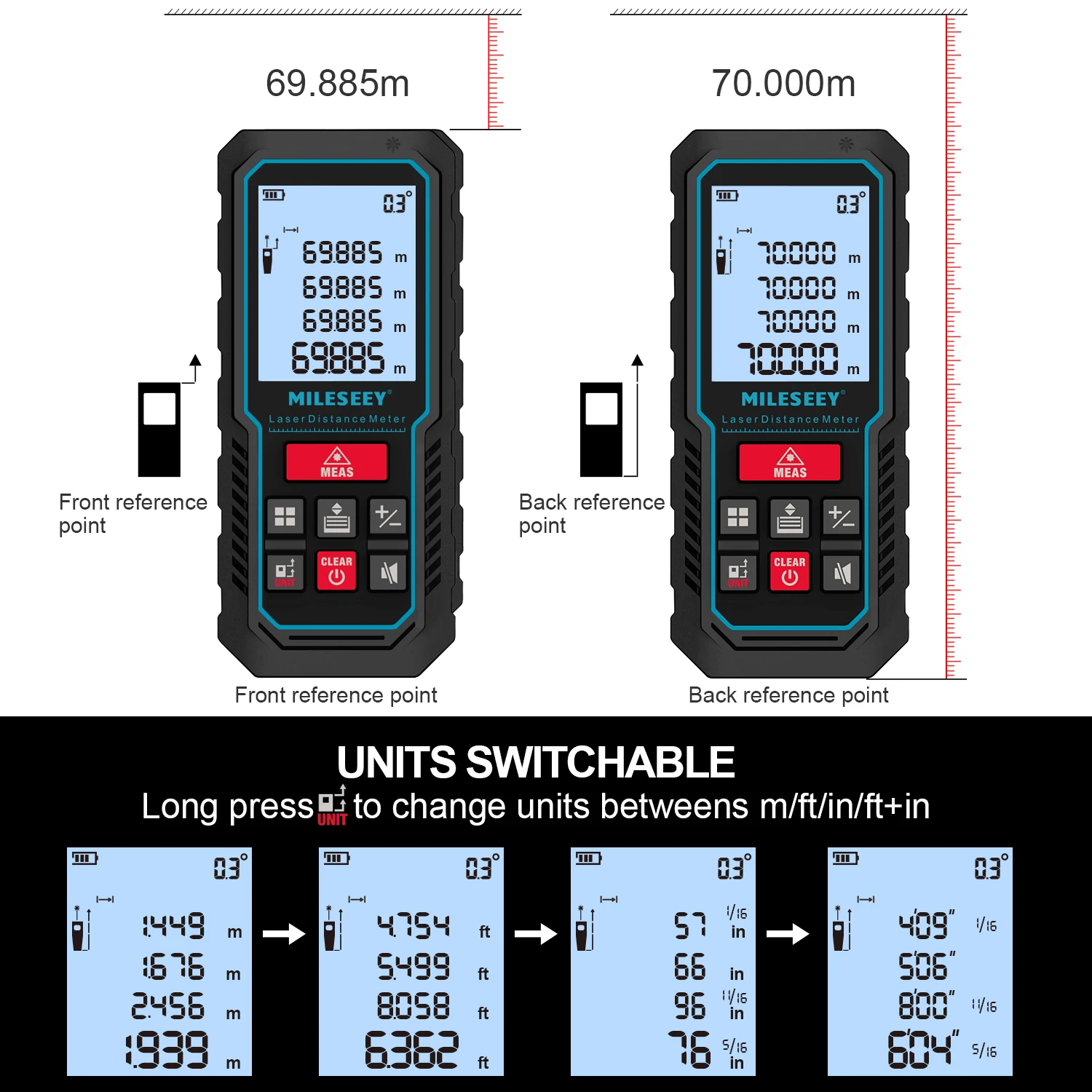 MILESEEY Laser Rangefinder S2 Rechargeable Laser Tape Measure 50M 70M 100M 120M High-Accuracy Trena with Electronic Angle