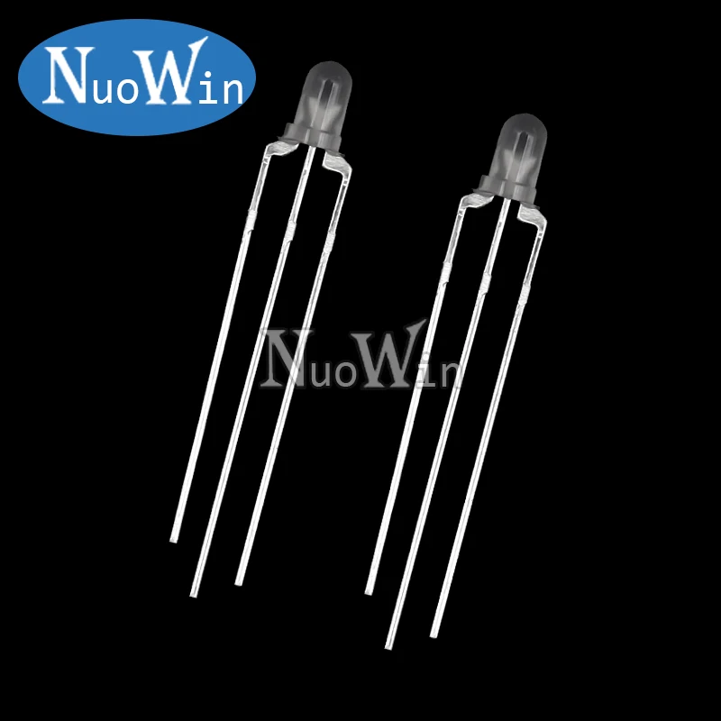 Bộ 50 F3 3MM Vòng Clear/Sương Mù Hai Màu Anode Chung/Cực Âm LED Hồng & Xanh Đỏ & Xanh Dương Bi-Màu Sắc 3 Chân Đèn LED Phát Sáng