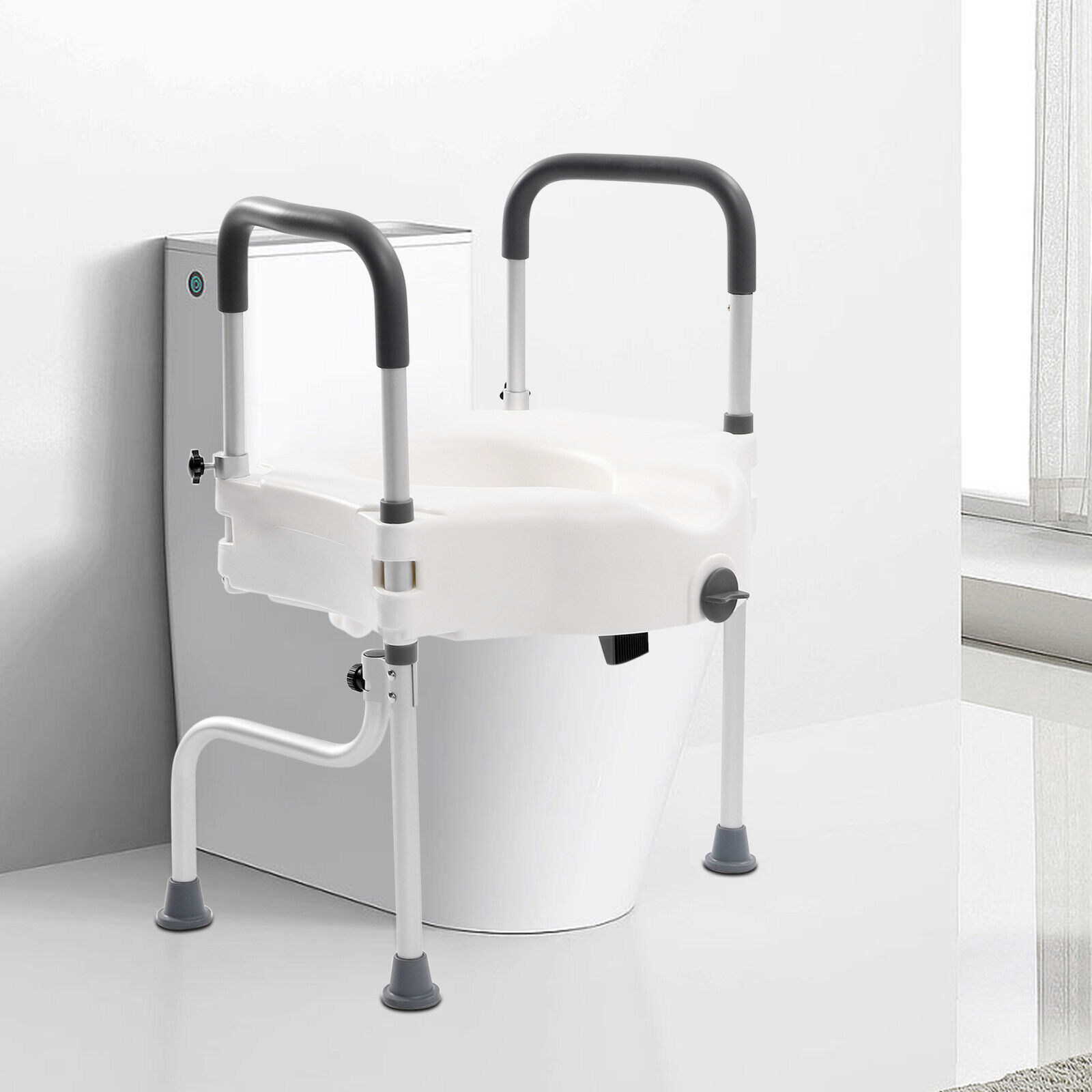 Productos para el cuidado de personas mayores Barra de agarre para baño 3 en 1, elevador de asiento de inodoro para movilidad y marcos de seguridad con reposabrazos y ajustables