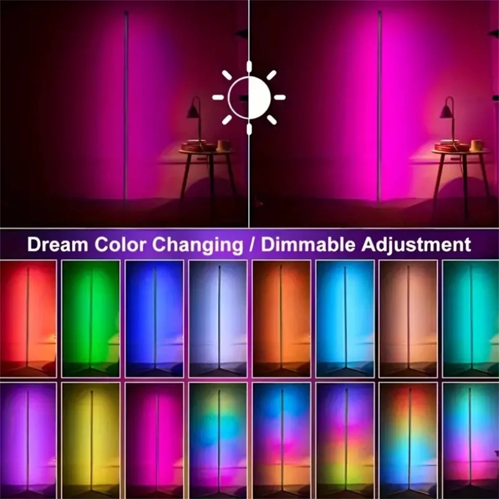 โคมไฟตั้งพื้น LED RGB, โคมไฟมุม LED ทำงานร่วมกับโคมไฟตั้งพื้นสมัยใหม่พร้อมซิงค์เพลงและโคมไฟตั้งพื้นสี DIY 16 ล้านสี