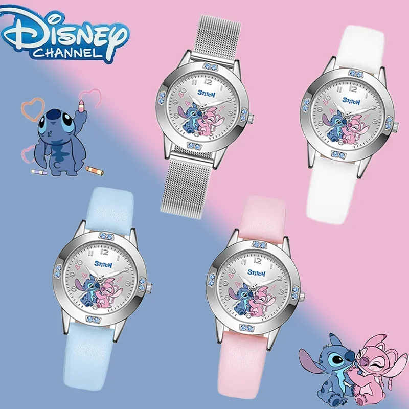 Disney Stitch Cartoon Zegarek dziecięcy Pas stalowy Wysokiej jakości zestaw diamentów Zegarek kwarcowy Kwarcowe zegarki na rękę
