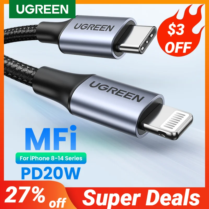 UGREEN-Cable USB tipo C a Lightning para iPhone 14, 13, 12 Pro Max, carga rápida, 20W, PD, iPad