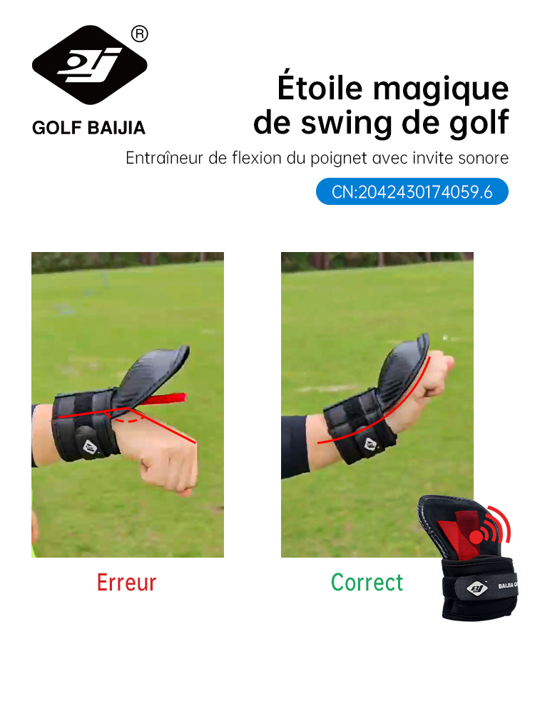 BaiJia-Attelle de poignet pour tous les golfeurs, aide à l'entraînement, bande de maintien, angle, chipping, swing