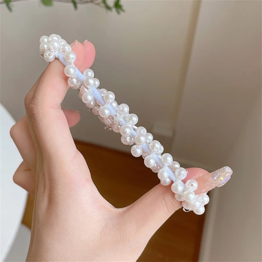 Elastic Princess Hair Bands for Children, Pearl Crown, Rubber Ball, Bun Ties, Hair Styling Acessórios, Moda, 2 pcs