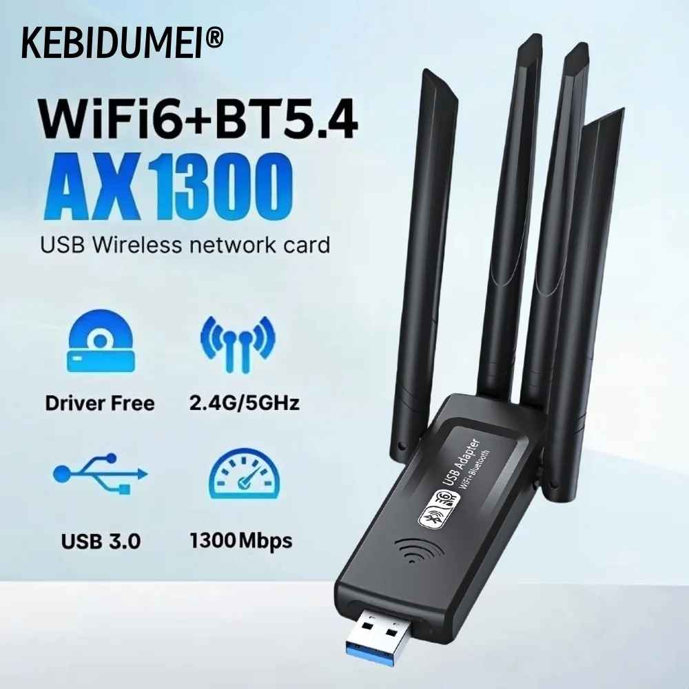 Сетевая карта Wi-Fi 1300 Мбит/с 2,4G/5Ghz Bluetooth 5,4 Wi-Fi ключ AX1300 USB 4-антенный беспроводной приемник для ПК/драйвера ноутбука бесплатно