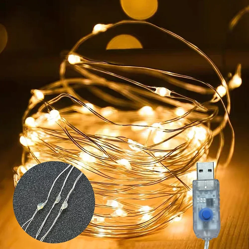 5 メートル/10 メートル/20 メートル USB LED ストリングライト銅銀線ガーランドライト防水フェアリーライトクリスマスウェディングパーティー装飾用