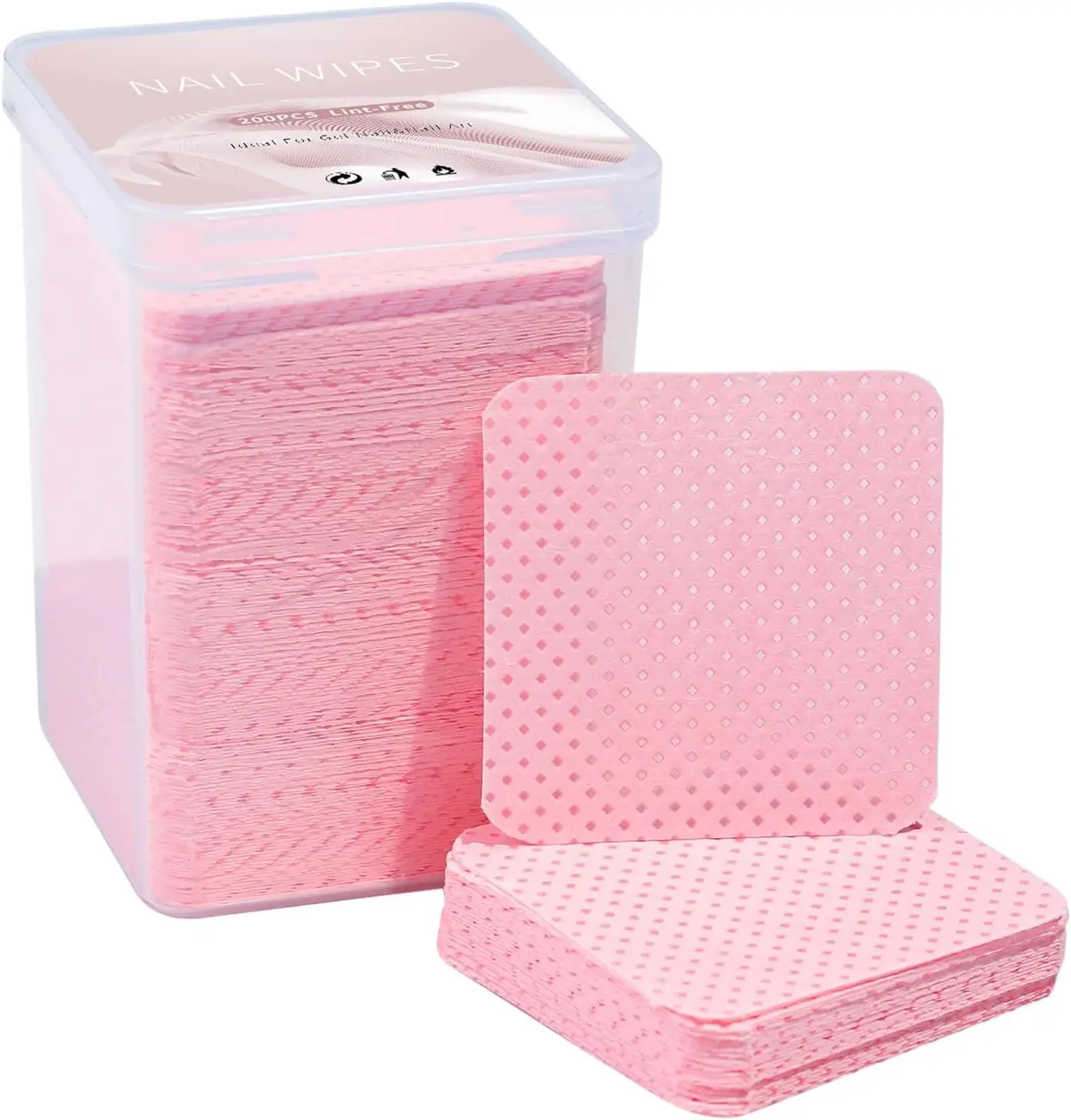 200 toallitas para uñas sin pelusa, almohadillas de algodón sin rayas para limpieza de botellas de pegamento para pestañas y herramienta de maquillaje desengrasante (grado de salón)