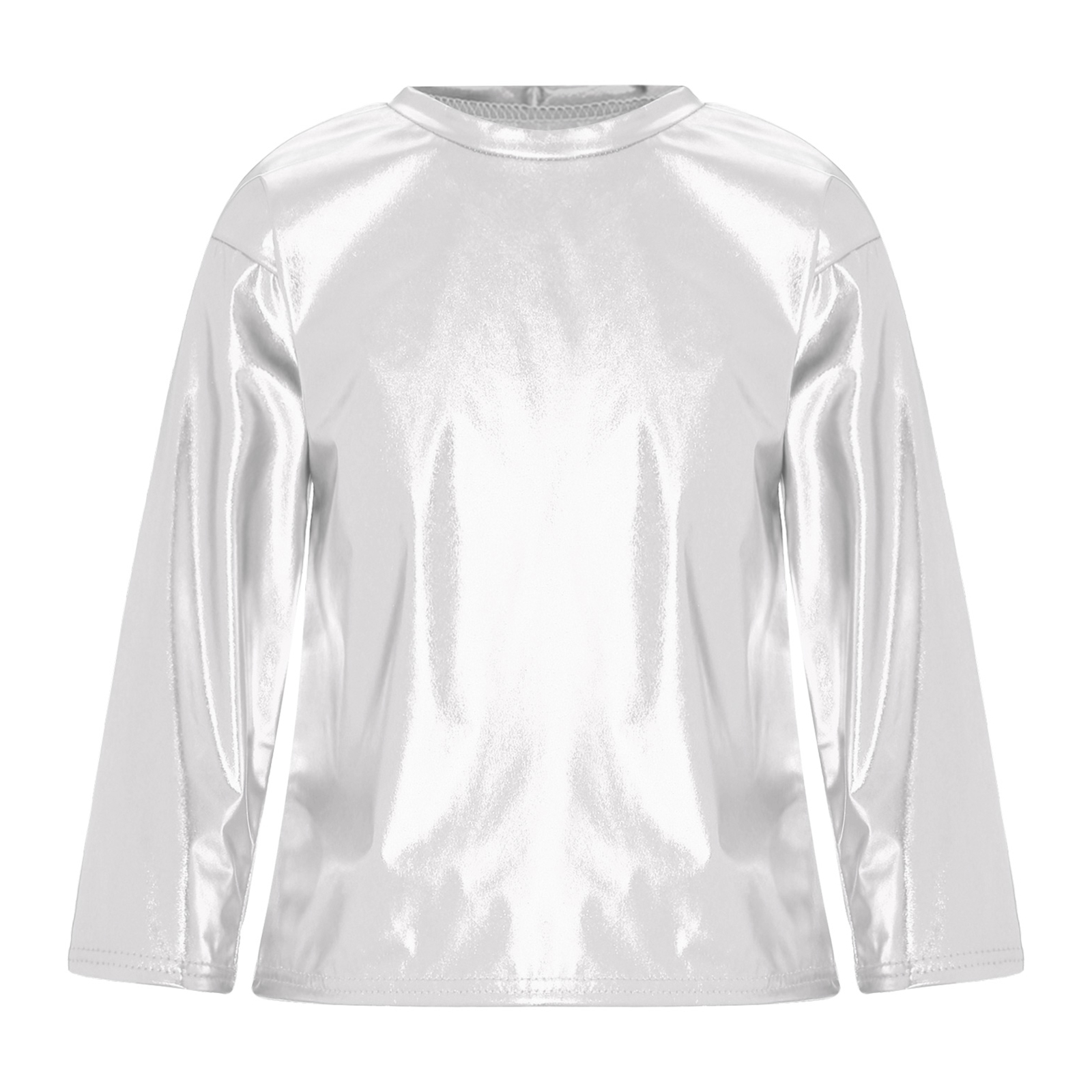 Camisetas de baile de Jazz para niños y niñas, Ropa de baile puesta en escena, camisetas metálicas brillantes a la moda, camiseta de manga larga