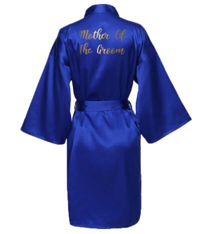 Roupões de cetim de seda para dama de honra, roupões de dama de honra, casamento, roupão longo, estampa dourada, azul real