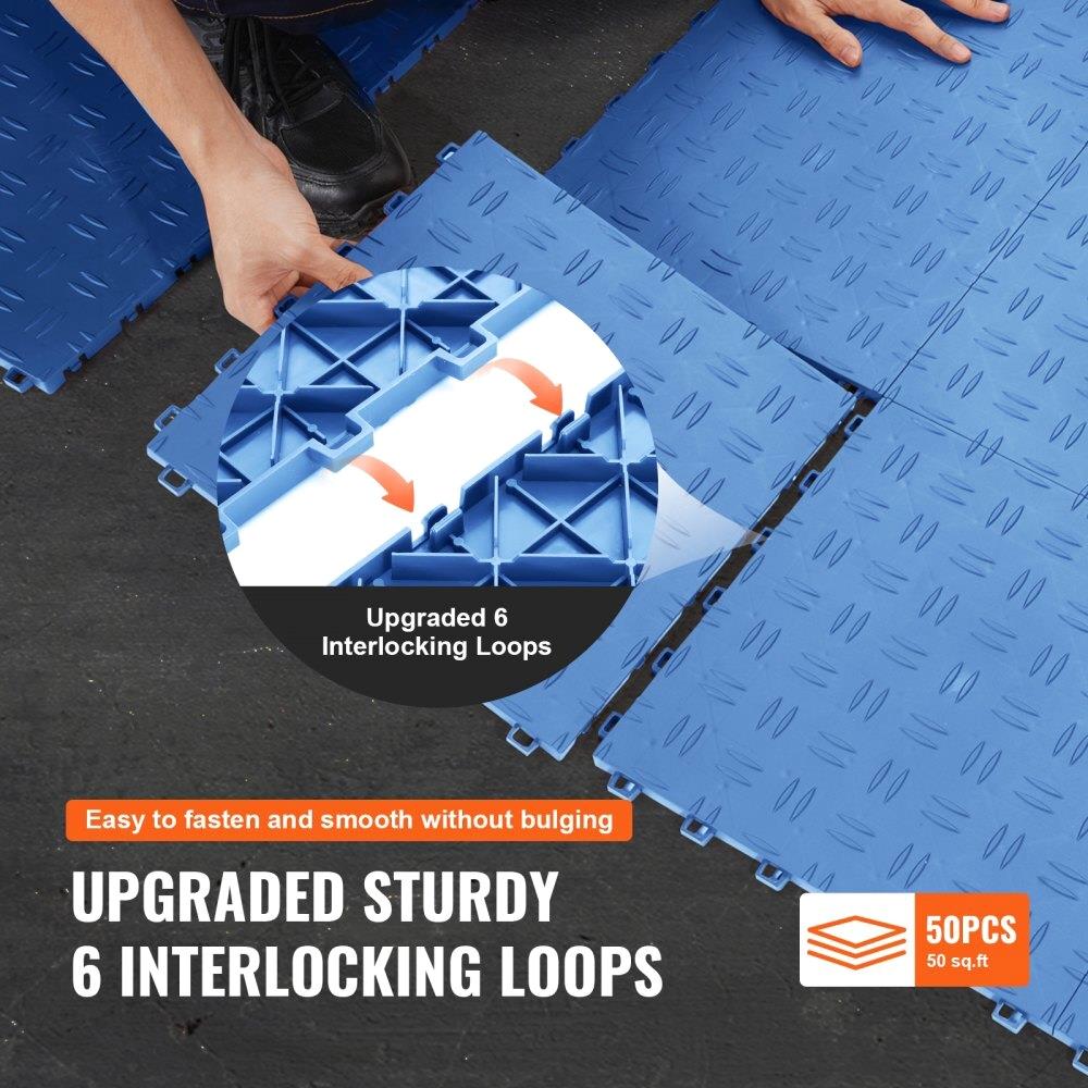 Interlocking Garage Floor Tiles 12x12 inch - 50 Pack Non-Slip Double-Sided Blue Flooring for garages , Basements & Repair