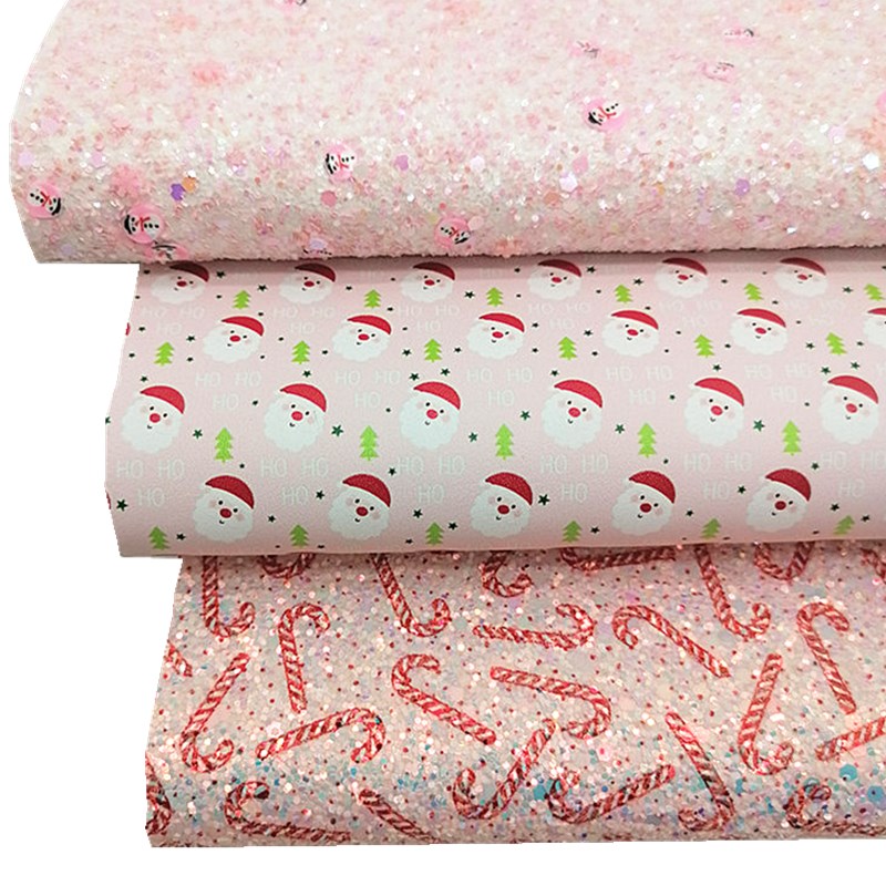 Set Kulit Palsu Natal Tongkat Dgelap Kulit Glitter Print Manusia Salju Kulit Glitter Glitter Kulit Suede Kerajinan Lembar Mini Rolls W339