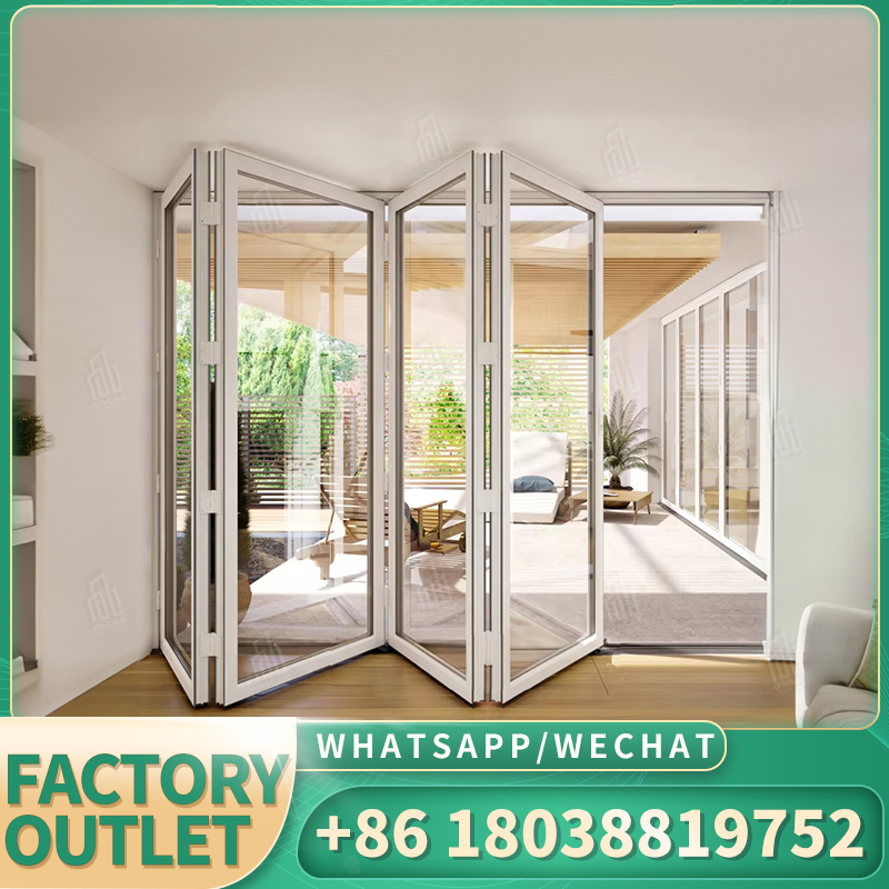 Puertas de seguridad exteriores de aluminio con puerta plegable interior de vidrio templado para puerta plegable de rotura térmica de casa