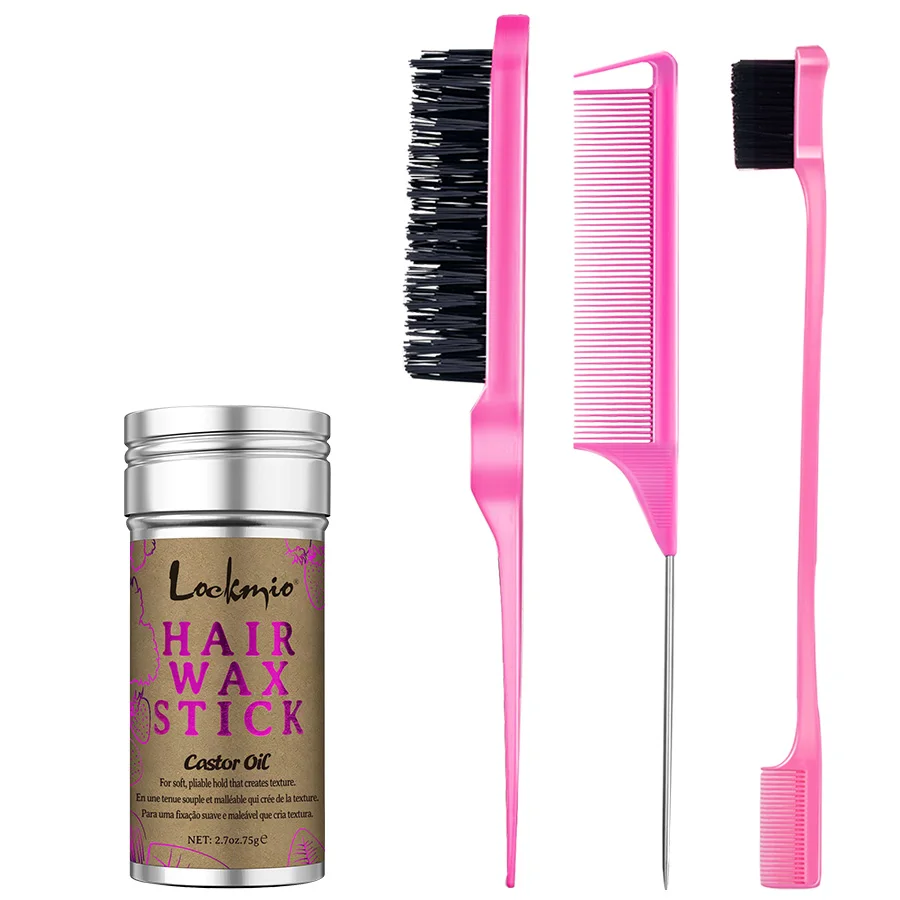 Styling Hair Wax Stick High Shine Smooth Hair & Wig Solid Wax Stick Natural Long-Lasting Anti-Frizz Pomade Cream with 3comb Kit
