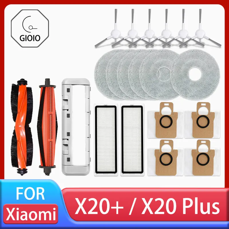 샤오미 로봇 진공 X20 + / X20 플러스용 부품 액세서리, 메인 브러시 사이드 브러시 헤파 필터 걸레 천 먼지 봉투 교체 여분