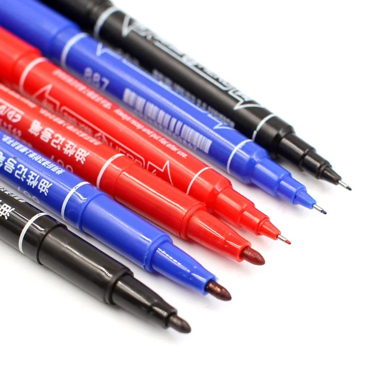 3 ชิ้น/เซ็ต Dual Tip 0.5/1.0 mm Nib Marker กันน้ําสีดําสีฟ้าสีแดงมันมังงะ Art Marker ปากกานักเรียนโรงเรียนเครื่องเขียน Office