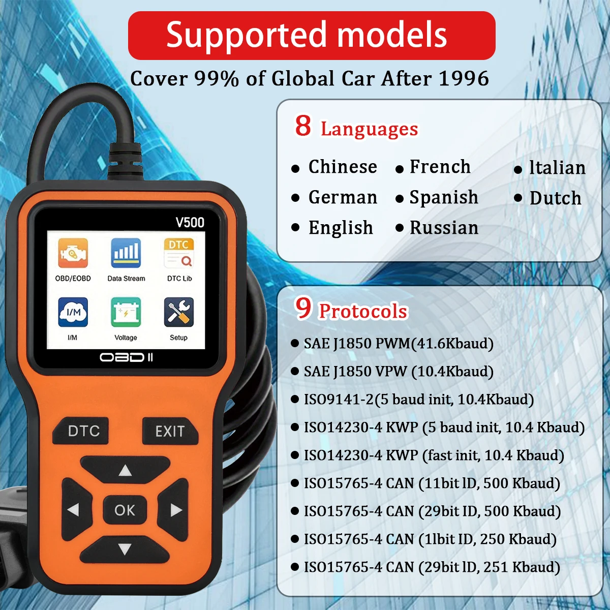 รถOBD2 เครื่องสแกนเนอร์เครื่องมือวินิจฉัยรหัสReader,เครื่องทดสอบแรงดันไฟฟ้าเครื่องยนต์Fault Code Scanner,ชาร์จเครื่องทดสอบเครื่องมือวินิจฉัยV500