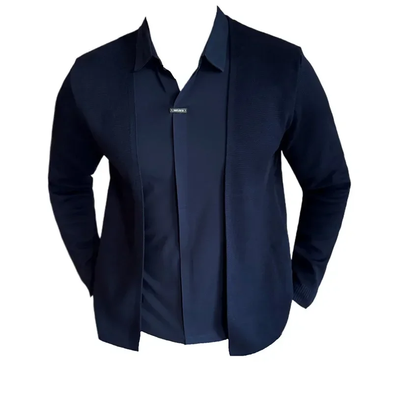 Herbst Neue Gefälschte 2 Stück Strickjacke Spurlose Hemd Kragen Verstärktes Casual Pullover Mode Männer Dünne Strickjacke Mäntel 4XL-M