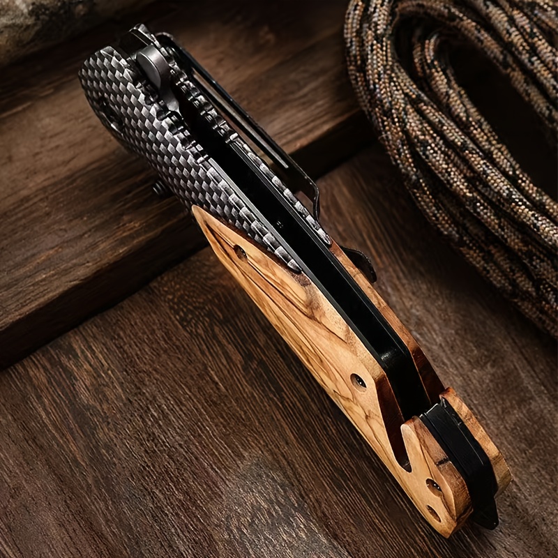 New Style Elegant Wood Handle Folding Knife - Lightweight & Portable Outdoor Utility Knife with Ergonomic Grip, Sharp Straight