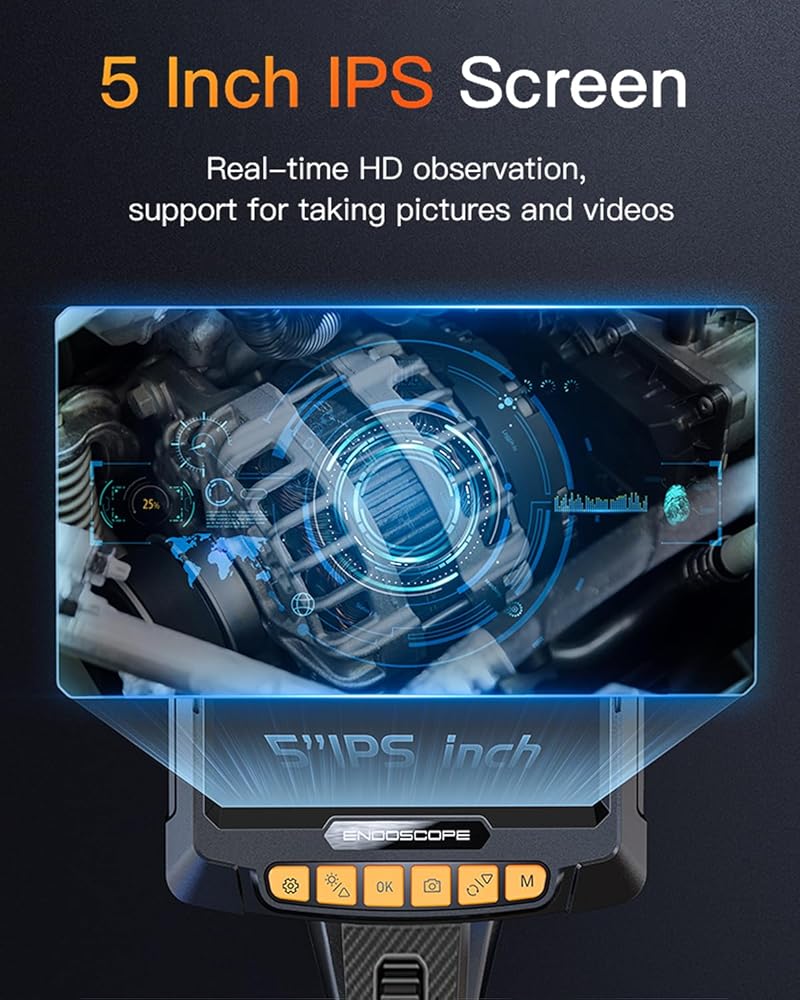 360 ° Direção Industrial Endoscópio Câmera 8mm 5 "IPS Tela Single & Dual Lens Inspeção Borescope 1080P Para Carro Motor Pip