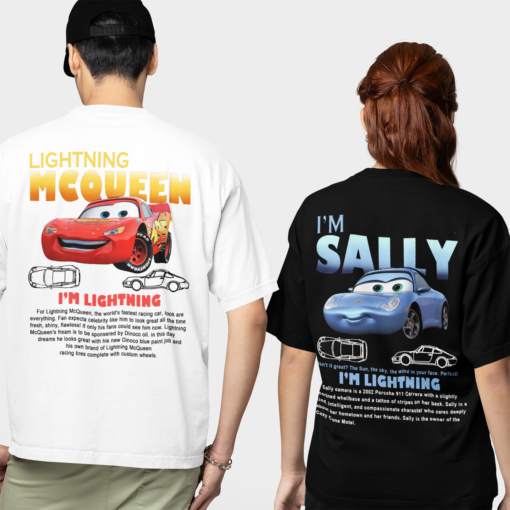 Divertido Sally I'm Lightning Car Outfit camiseta para hombres mujeres Mcqueen camiseta 100% algodón nueva llegada ropa amor regalo para pareja