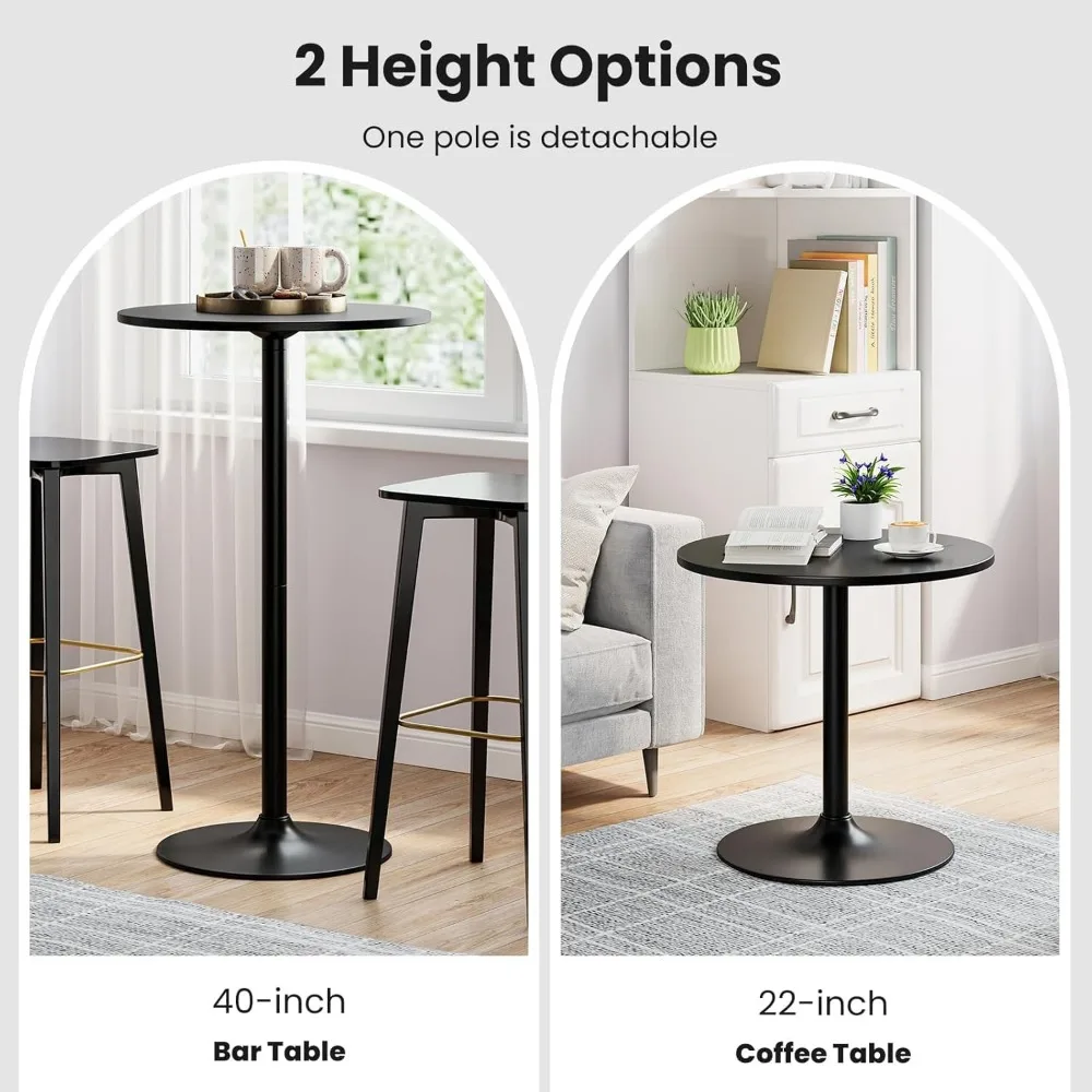 Bar Table, Round Cocktail Table Modern Style Standing Circular Bistro Table Suitable for Pub,Restaurant Black Set