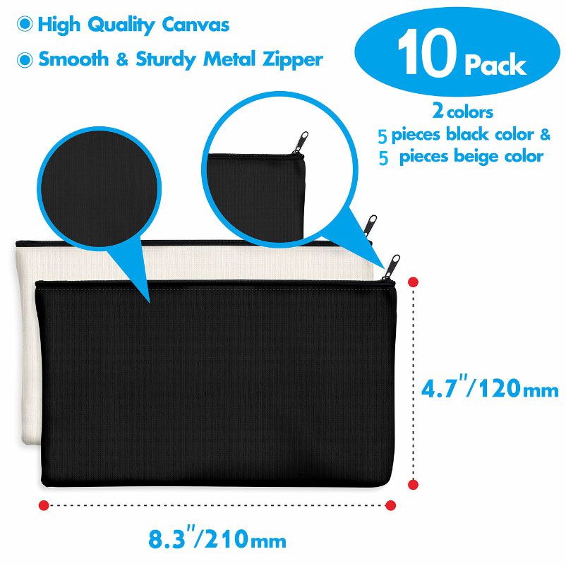 10pcs 빈 베이지 Diy 공예 가방 캔버스 연필 케이스 메이크업 가방 지퍼 연필 가방 화장품 주머니 학교 공예 문구 용품