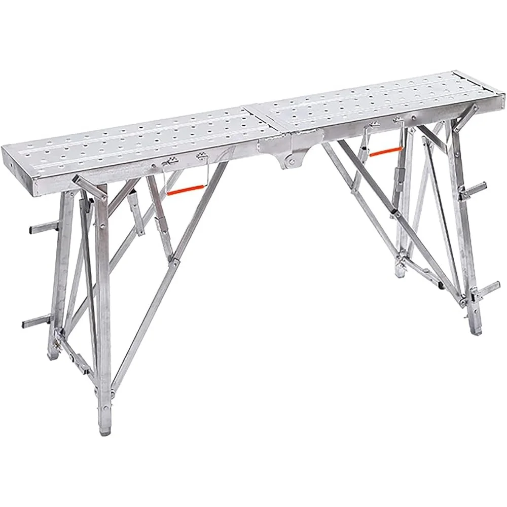 Folding Portable Scaffolding Heavy Duty Steel Adjustable Height Work Platform Anti-Slip Feet Vehicle Cleaning Maintenance Tasks